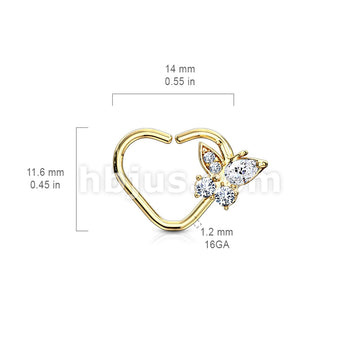 Brass CZ Butterfly set Heart Shape Ear Cartilge, Daith Hoop Rings - Image 9