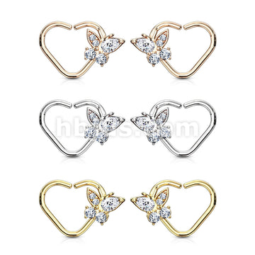 Brass CZ Butterfly set Heart Shape Ear Cartilge, Daith Hoop Rings - Image 10