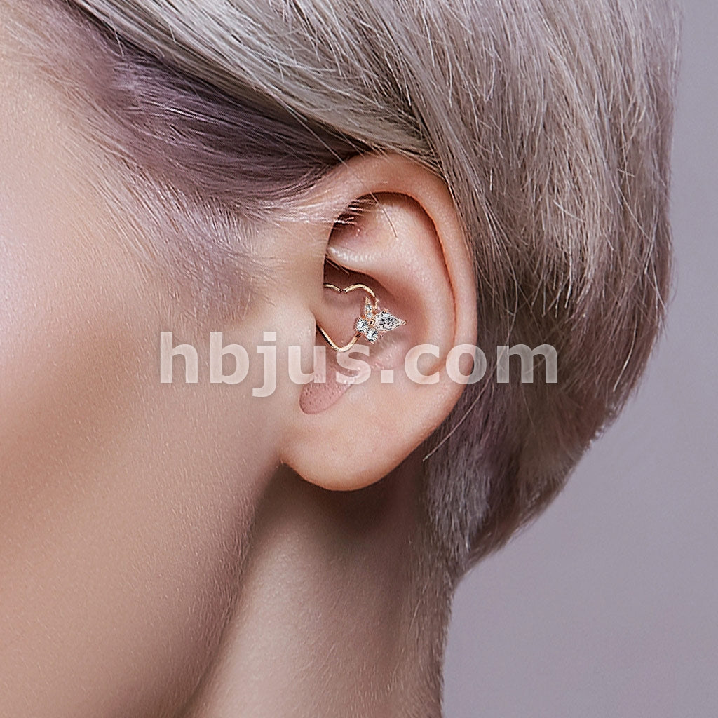 Brass CZ Butterfly set Heart Shape Ear Cartilge, Daith Hoop Rings - Image 11