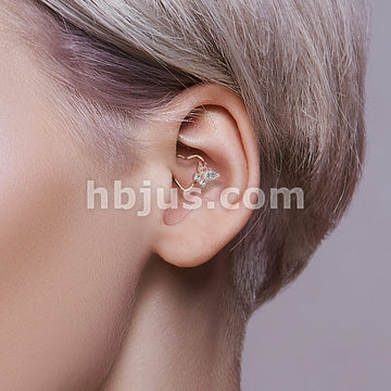Brass CZ Butterfly set Heart Shape Ear Cartilge, Daith Hoop Rings - Image 11