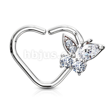 Brass CZ Butterfly set Heart Shape Ear Cartilge, Daith Hoop Rings - Image 4