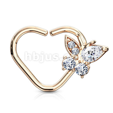 Brass CZ Butterfly set Heart Shape Ear Cartilge, Daith Hoop Rings - Image 5