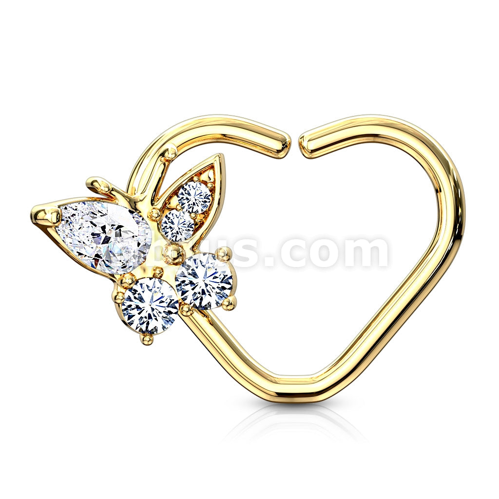 Brass CZ Butterfly set Heart Shape Ear Cartilge, Daith Hoop Rings - Image 6