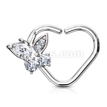 Brass CZ Butterfly set Heart Shape Ear Cartilge, Daith Hoop Rings - Image 7