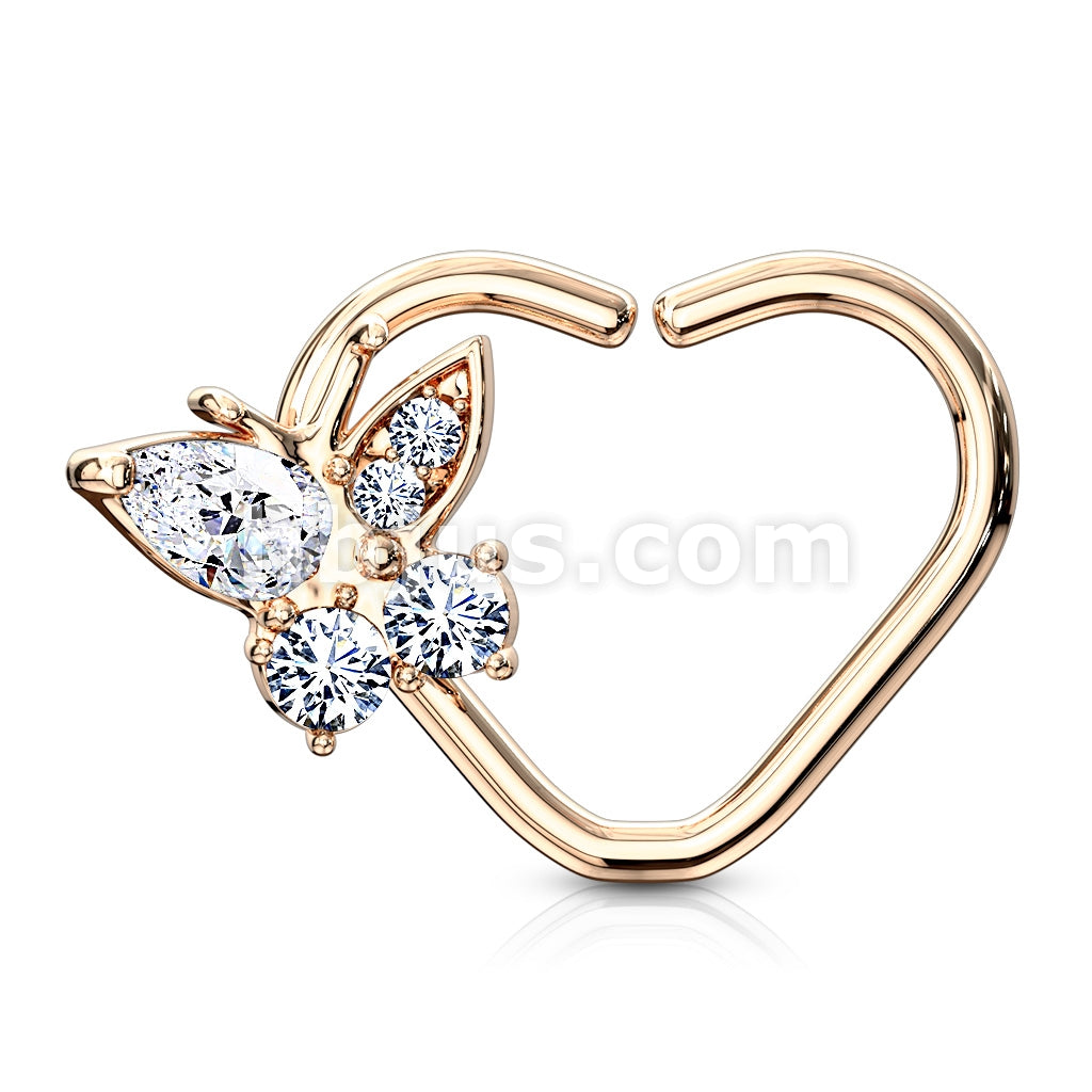 Brass CZ Butterfly set Heart Shape Ear Cartilge, Daith Hoop Rings - Image 8