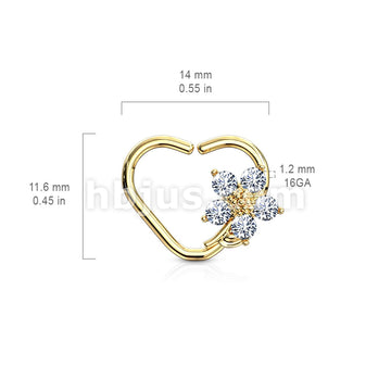 Brass CZ Flower Heart Shape Ear Cartilge, Daith Hoop Rings - Image 9
