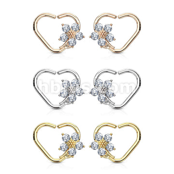 Brass CZ Flower Heart Shape Ear Cartilge, Daith Hoop Rings - Image 10