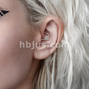 Brass CZ Flower Heart Shape Ear Cartilge, Daith Hoop Rings - Image 11