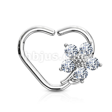 Brass CZ Flower Heart Shape Ear Cartilge, Daith Hoop Rings - Image 4