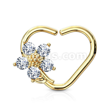Brass CZ Flower Heart Shape Ear Cartilge, Daith Hoop Rings - Image 6