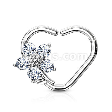 Brass CZ Flower Heart Shape Ear Cartilge, Daith Hoop Rings - Image 7