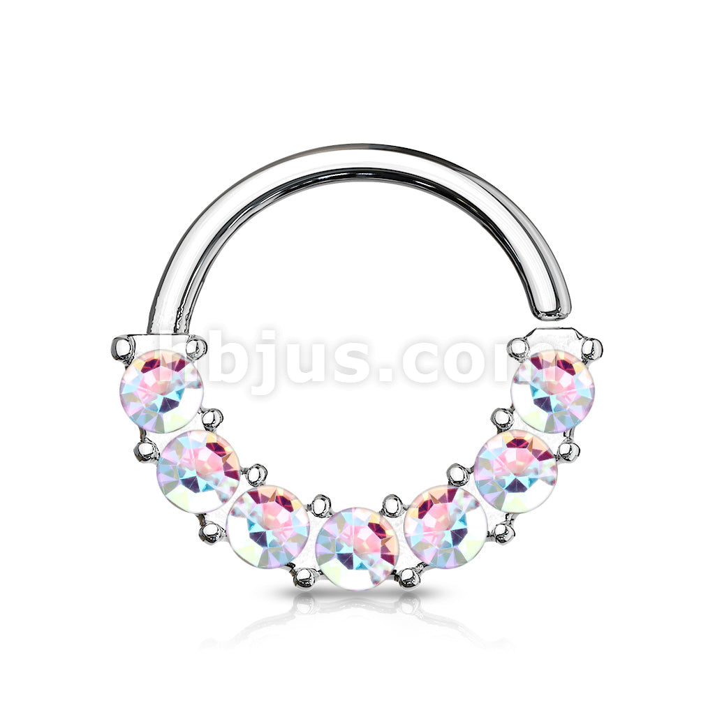 7 Gem Front Facing Set All 316L Surgical Steel Bendable Hoop Rings for Ear Cartilage, Daith, Nose Septum and More - Image 3