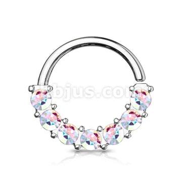 7 Gem Front Facing Set All 316L Surgical Steel Bendable Hoop Rings for Ear Cartilage, Daith, Nose Septum and More - Image 3