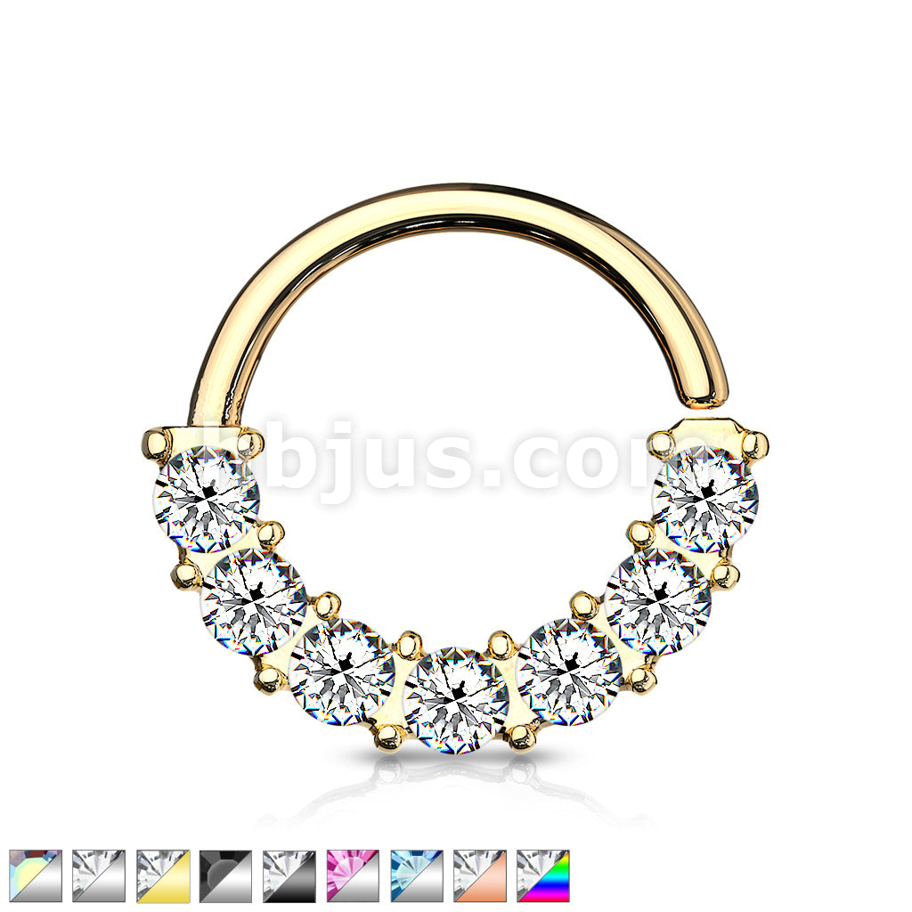 7 Gem Front Facing Set All 316L Surgical Steel Bendable Hoop Rings for Ear Cartilage, Daith, Nose Septum and More - Image 2