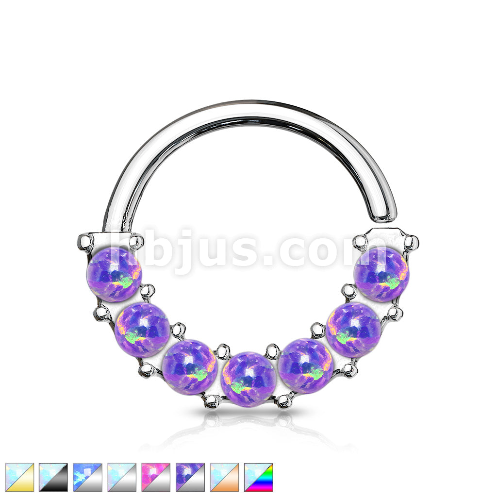 7 Opal Front Facing Set All 316L Surgical Steel Bendable Hoop Rings for Ear Cartilage, Daith, Nose Septum and More - Image 2