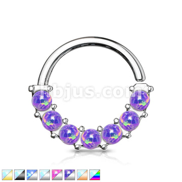 7 Opal Front Facing Set All 316L Surgical Steel Bendable Hoop Rings for Ear Cartilage, Daith, Nose Septum and More - Image 2