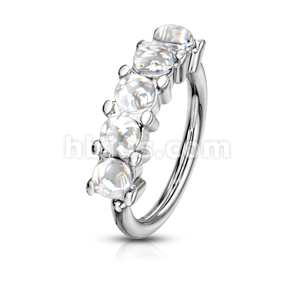 5 Iluminating Stones Lined Set All 316L Surgical Steel Bendable Hoop Rings for Ear Cartilage, Eyebrow, Nose and More - Image 5