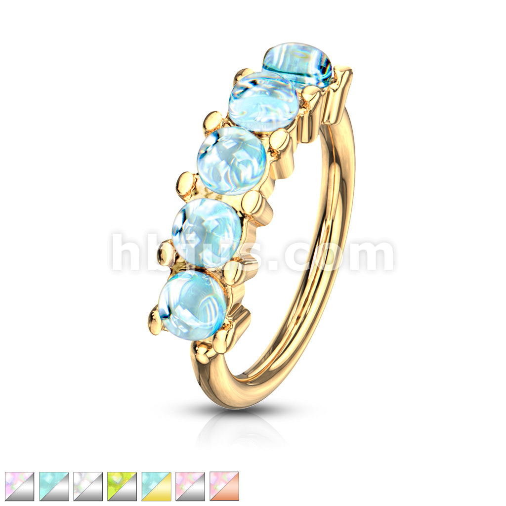 5 Iluminating Stones Lined Set All 316L Surgical Steel Bendable Hoop Rings for Ear Cartilage, Eyebrow, Nose and More - Image 2