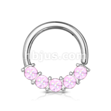 5 Illuminating Stones Front Facing Set All 316L Surgical Steel Bendable Hoop Rings for Nose Septum, Ear Cartilage, Daith and More - Image 3