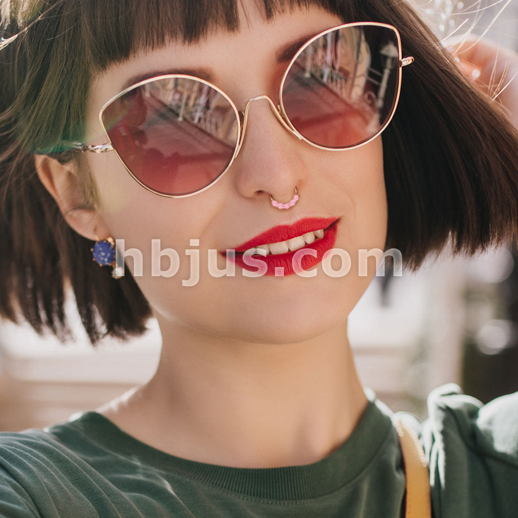 5 Illuminating Stones Front Facing Set All 316L Surgical Steel Bendable Hoop Rings for Nose Septum, Ear Cartilage, Daith and More - Image 12