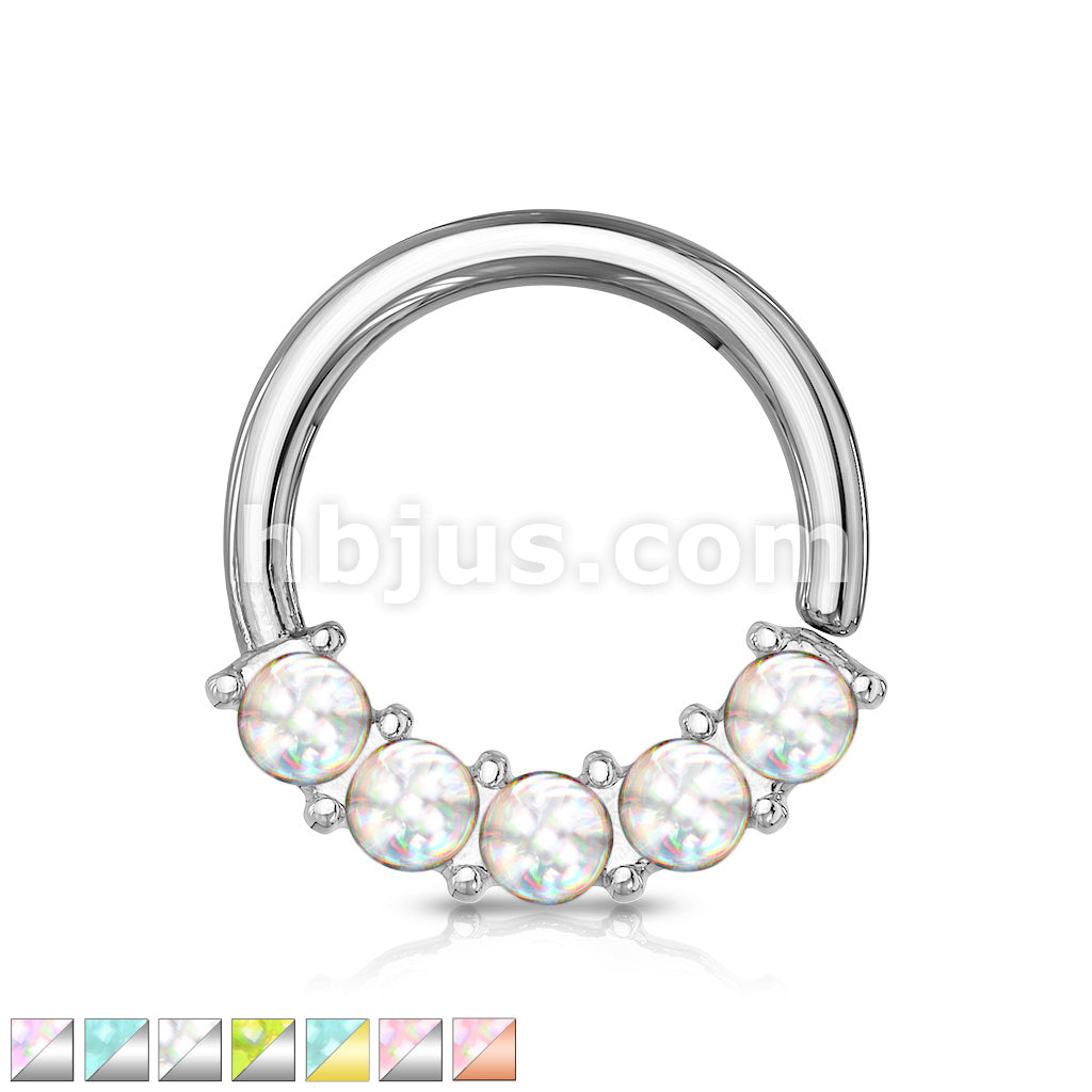 5 Illuminating Stones Front Facing Set All 316L Surgical Steel Bendable Hoop Rings for Nose Septum, Ear Cartilage, Daith and More - Image 2