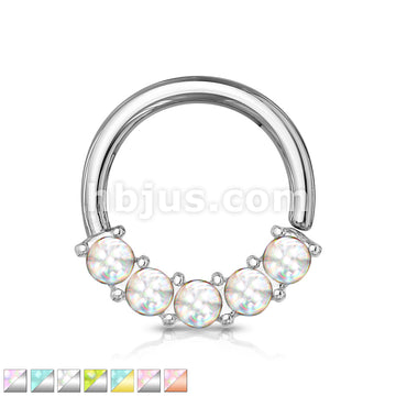 5 Illuminating Stones Front Facing Set All 316L Surgical Steel Bendable Hoop Rings for Nose Septum, Ear Cartilage, Daith and More - Image 2