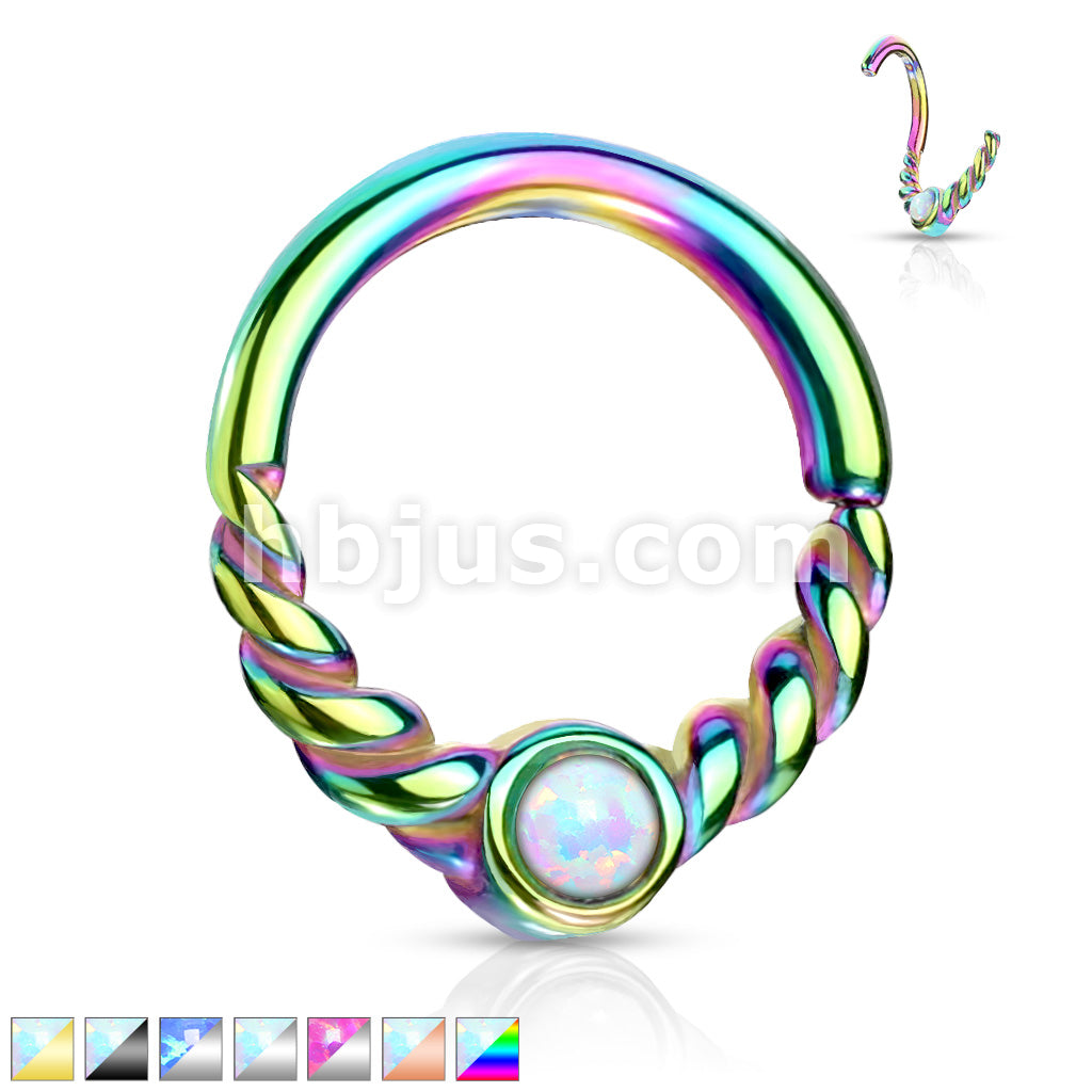 Opal Centered Braided Half Circle All 316L Surgical Steel Bendable... - Image 2