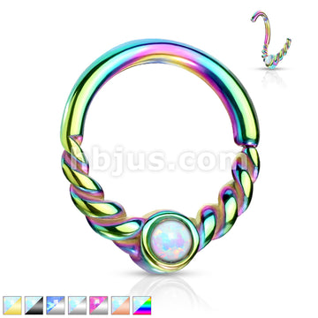 Opal Centered Braided Half Circle All 316L Surgical Steel Bendable... - Image 2