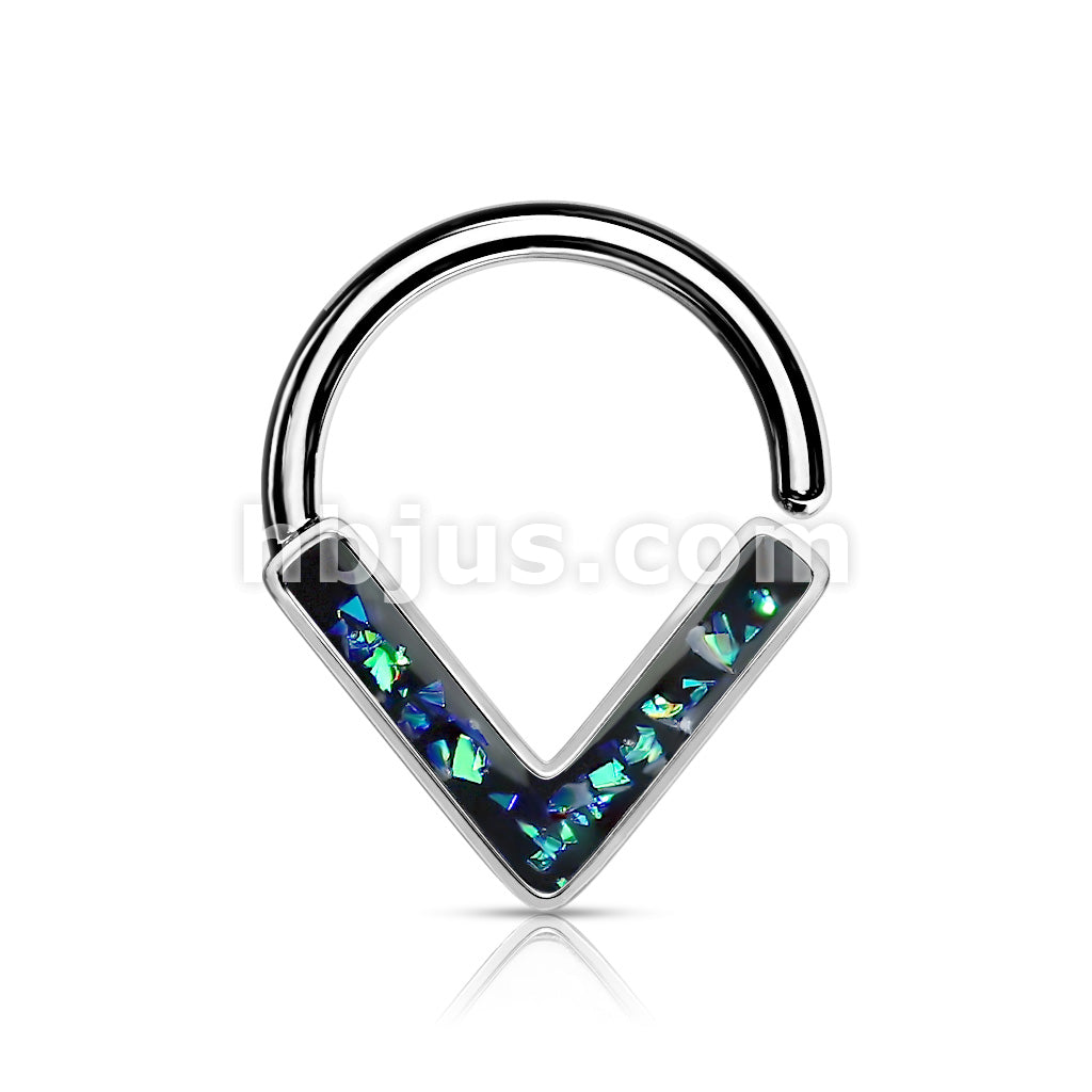 Opal GlitterChevron Front Facing All 316L Surgical Steel Bendable Hoop Ring for Daith, Cartilage, Nose Septum and More - Image 3