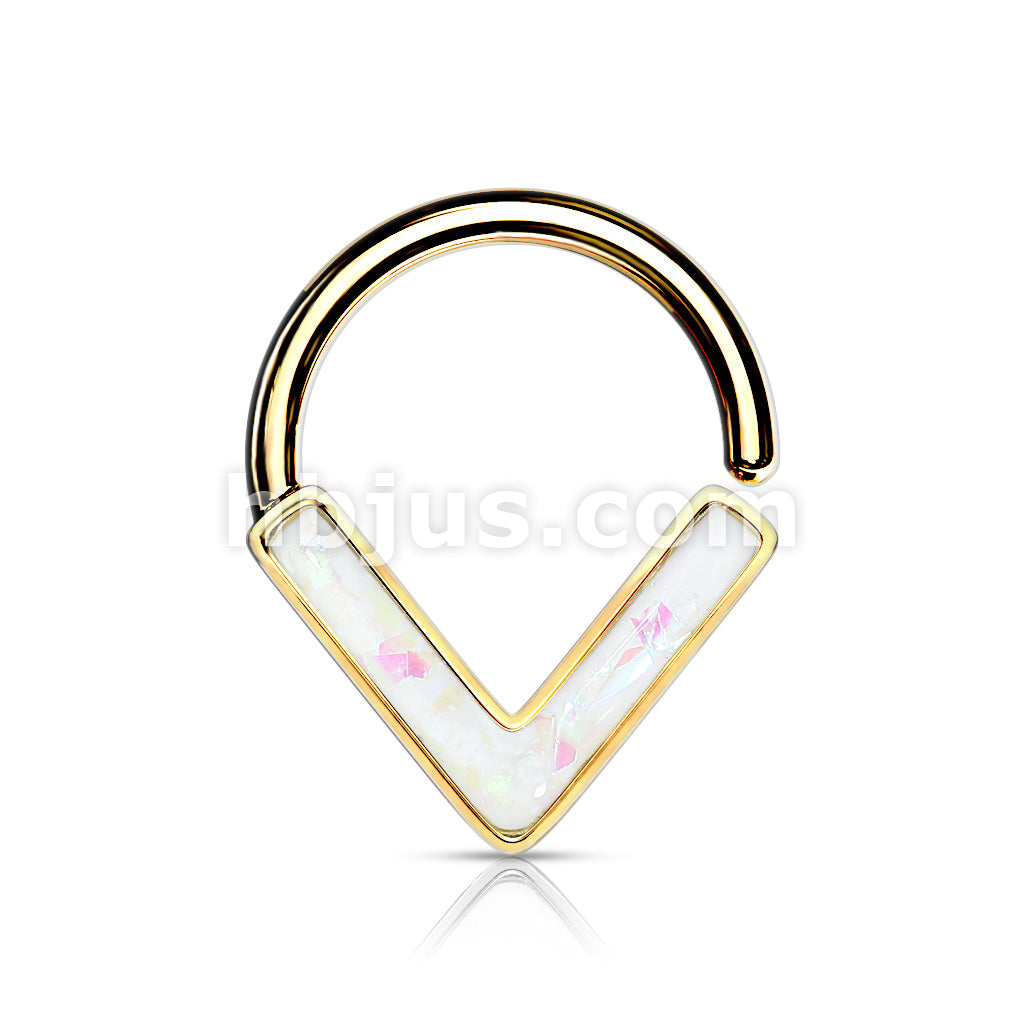 Opal GlitterChevron Front Facing All 316L Surgical Steel Bendable Hoop Ring for Daith, Cartilage, Nose Septum and More - Image 4