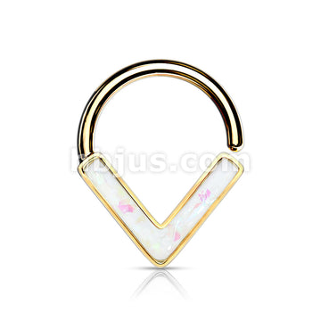 Opal GlitterChevron Front Facing All 316L Surgical Steel Bendable Hoop Ring for Daith, Cartilage, Nose Septum and More - Image 4