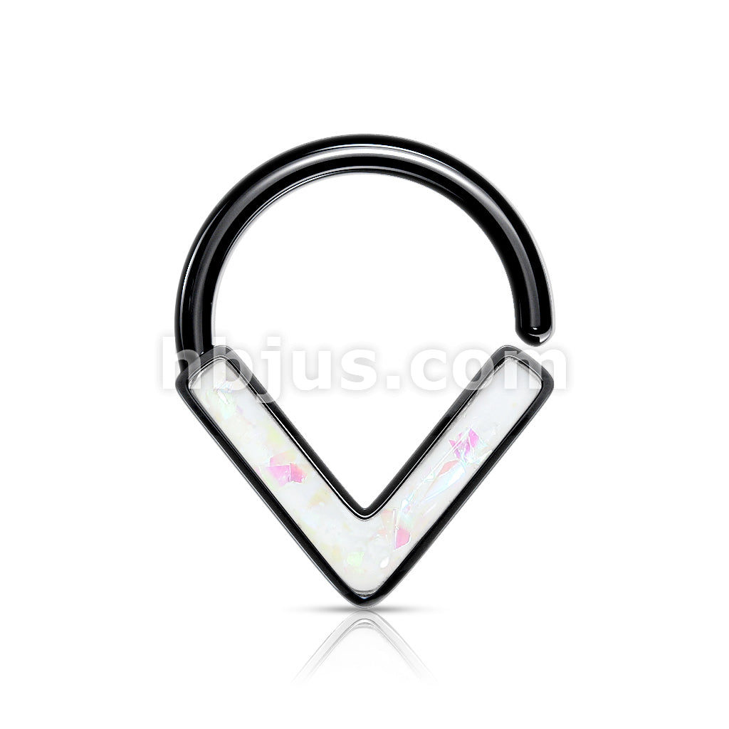 Opal GlitterChevron Front Facing All 316L Surgical Steel Bendable Hoop Ring for Daith, Cartilage, Nose Septum and More - Image 5
