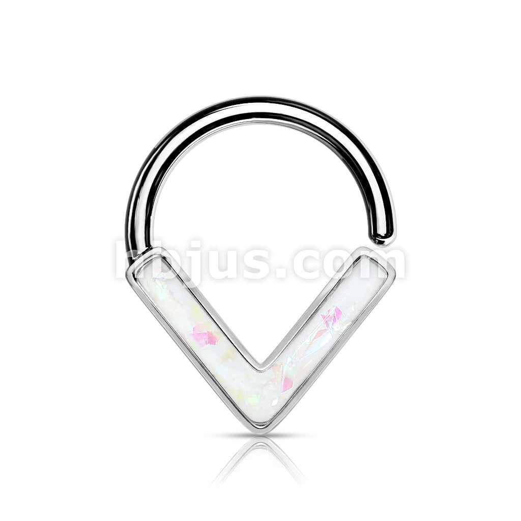 Opal GlitterChevron Front Facing All 316L Surgical Steel Bendable Hoop Ring for Daith, Cartilage, Nose Septum and More - Image 9