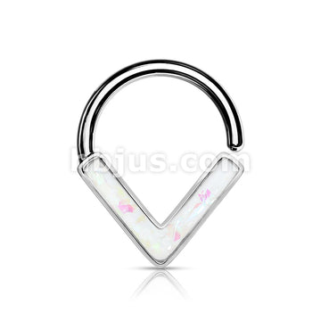Opal GlitterChevron Front Facing All 316L Surgical Steel Bendable Hoop Ring for Daith, Cartilage, Nose Septum and More - Image 9