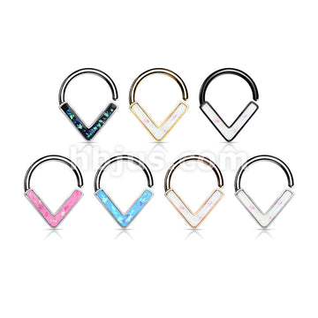 Opal GlitterChevron Front Facing All 316L Surgical Steel Bendable Hoop Ring for Daith, Cartilage, Nose Septum and More - Image 11