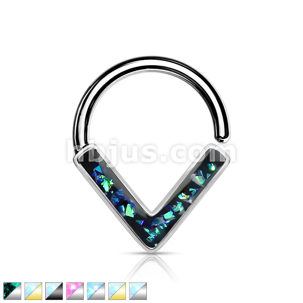 Opal GlitterChevron Front Facing All 316L Surgical Steel Bendable Hoop Ring for Daith, Cartilage, Nose Septum and More - Image 2