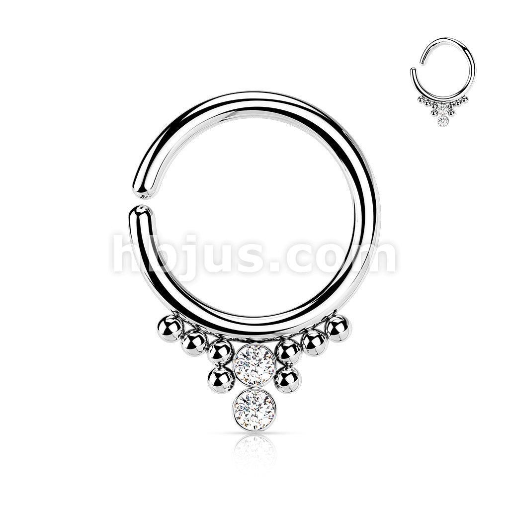 All 316L Surgical Steel Bendable Hoop Ring With 2 Round CZ Flat Balls and Cluster Beads - Image 2