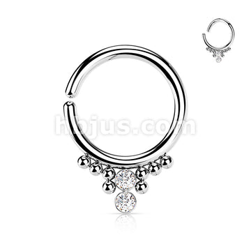 All 316L Surgical Steel Bendable Hoop Ring With 2 Round CZ Flat Balls and Cluster Beads - Image 2