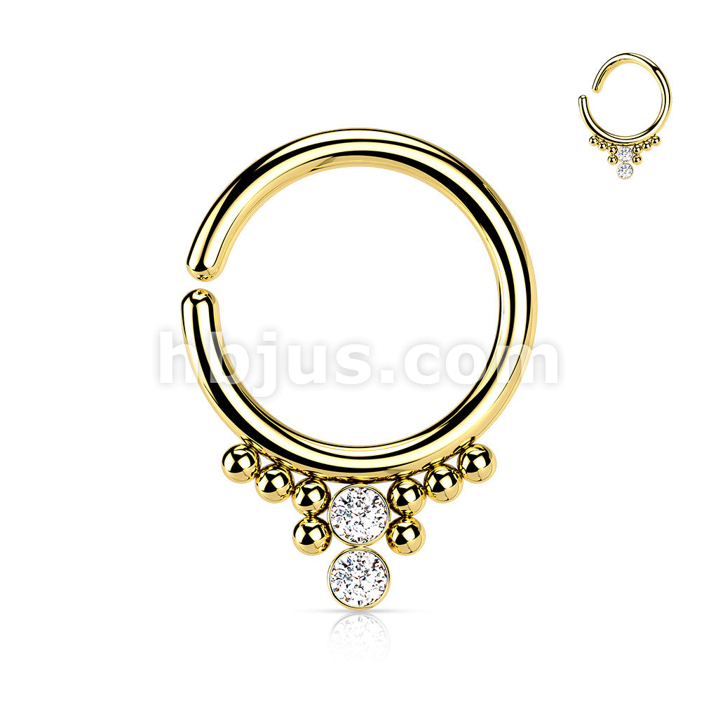 All 316L Surgical Steel Bendable Hoop Ring With 2 Round CZ Flat Balls and Cluster Beads - Image 3