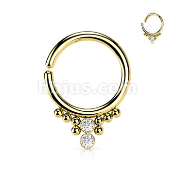 All 316L Surgical Steel Bendable Hoop Ring With 2 Round CZ Flat Balls and Cluster Beads - Image 3