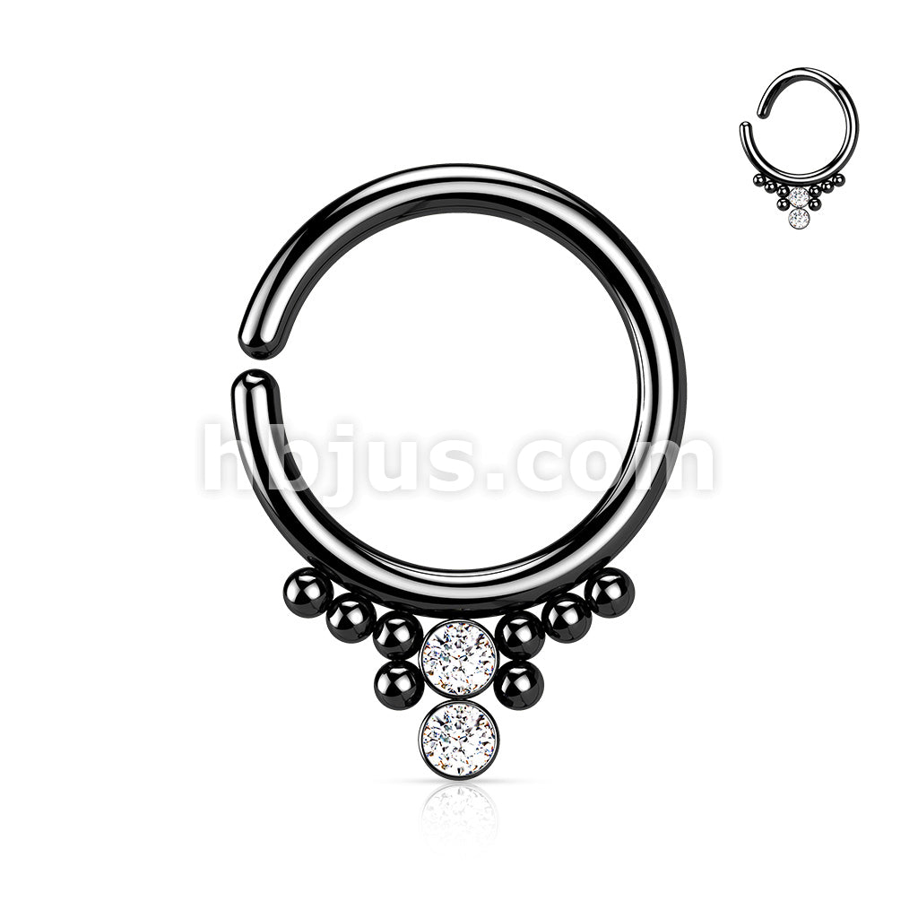 All 316L Surgical Steel Bendable Hoop Ring With 2 Round CZ Flat Balls and Cluster Beads - Image 4