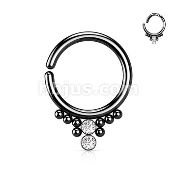 All 316L Surgical Steel Bendable Hoop Ring With 2 Round CZ Flat Balls and Cluster Beads - Image 4