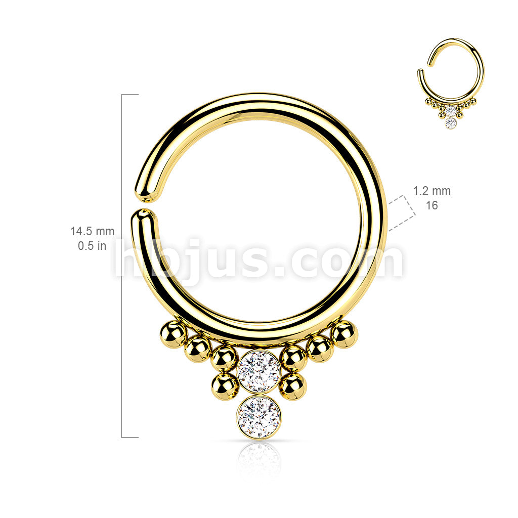 All 316L Surgical Steel Bendable Hoop Ring With 2 Round CZ Flat Balls and Cluster Beads - Image 5