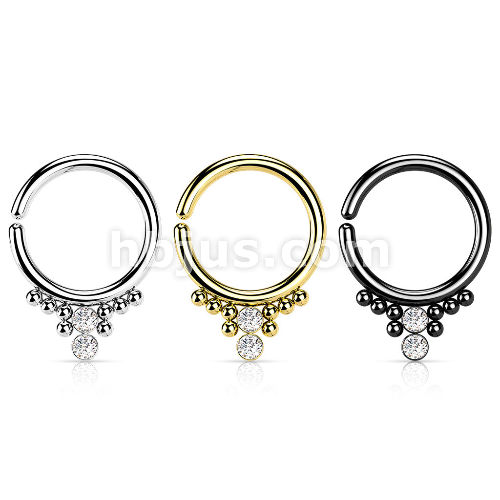 All 316L Surgical Steel Bendable Hoop Ring With 2 Round CZ Flat Balls and Cluster Beads - Image 6