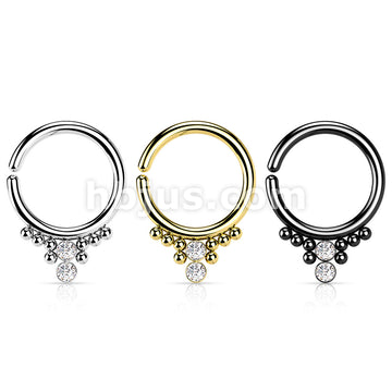 All 316L Surgical Steel Bendable Hoop Ring With 2 Round CZ Flat Balls and Cluster Beads - Image 6