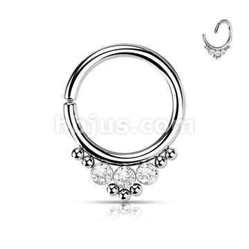 3 CZ Round Flat Ball With Cluster Bead All 316L Surgical Steel Bendable Hoop Ring for Cartilage, Nose Septum and More - Image 3