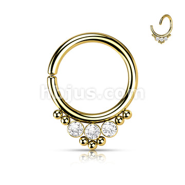 3 CZ Round Flat Ball With Cluster Bead All 316L Surgical Steel Bendable Hoop Ring for Cartilage, Nose Septum and More - Image 4