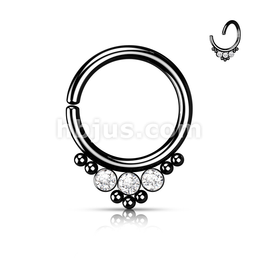 3 CZ Round Flat Ball With Cluster Bead All 316L Surgical Steel Bendable Hoop Ring for Cartilage, Nose Septum and More - Image 5