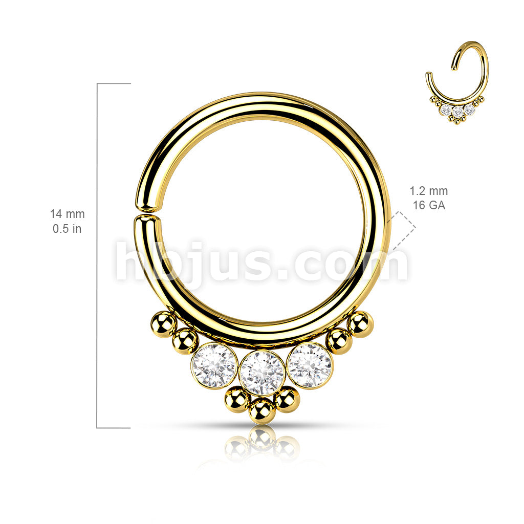 3 CZ Round Flat Ball With Cluster Bead All 316L Surgical Steel Bendable Hoop Ring for Cartilage, Nose Septum and More - Image 6
