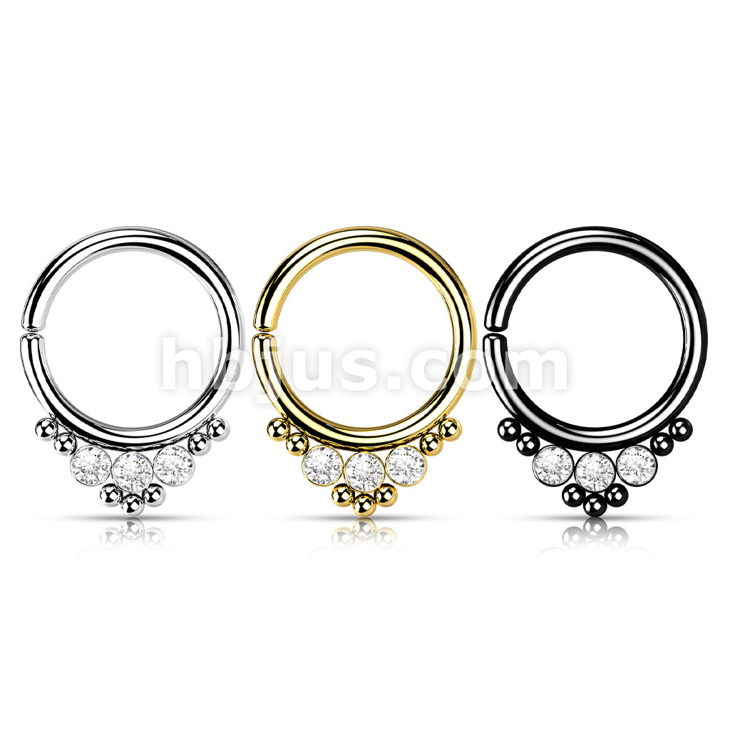 3 CZ Round Flat Ball With Cluster Bead All 316L Surgical Steel Bendable Hoop Ring for Cartilage, Nose Septum and More - Image 7